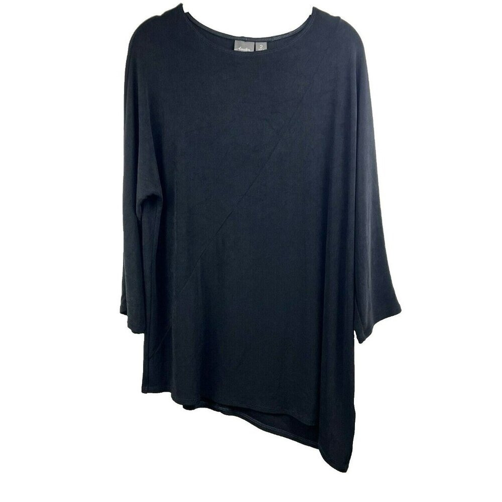 Chicos Travelers Women Top Size Large Solid Black Asymmetrical Tunic Y2K Stretch
